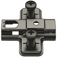 Cruciform mounting plate, Häfele Metalla 310 SM, quick-fixing system, height adjustment ±2 mm via slot, with pre-mounted Euro screws, distance 2 mm, black nickel